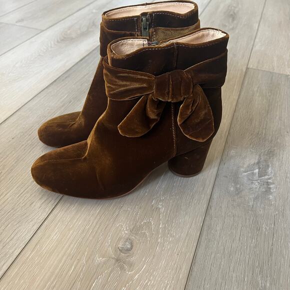 Madewell 'Esme' Women's 7.5 Velvet Bow Ankle Boot Brown Bootie Holiday - Picture 8 of 8